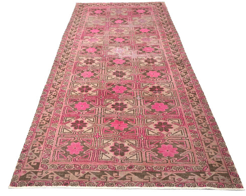 11 Ft Vintage Brown Persian Style Hand Knotted Low Pile Wool Runner Rug